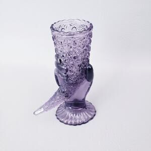 Vintage Fenton Amethyst Purple Glass Hand Vase Daisy Button Cornucopia 6"
